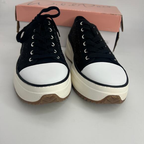 NEW Wild Pair Black Rhinestone Platform Sneakers Size 12 Lace Up Flats NWT - Picture 7 of 10